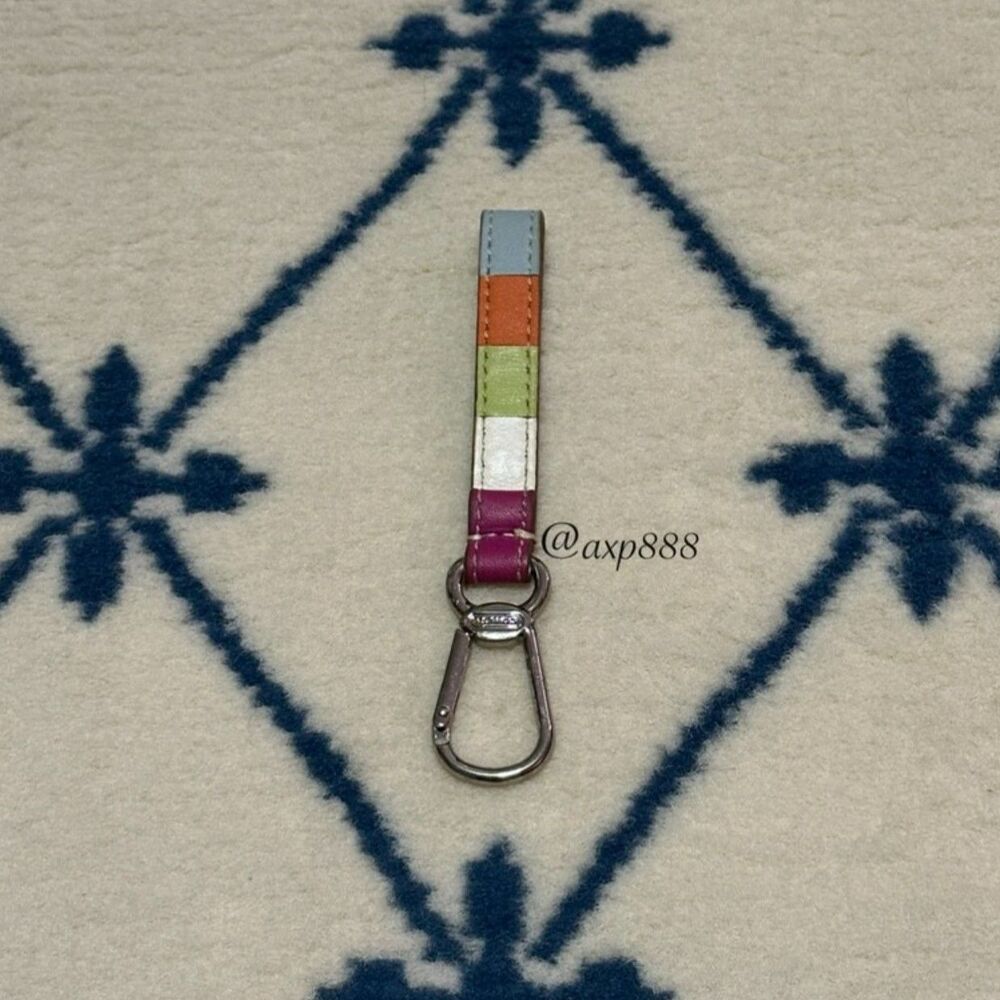 Coach Y2K Vintage Legacy Stripe Colorblock Leather Keychain Bag Charm - Multi